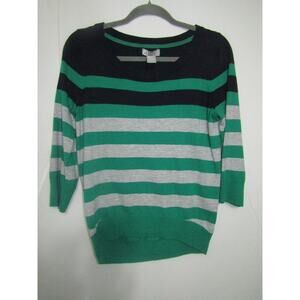 JCP Cashmere Blend Women’s M Sweater Striped‎ Green Gray Navy Pullover